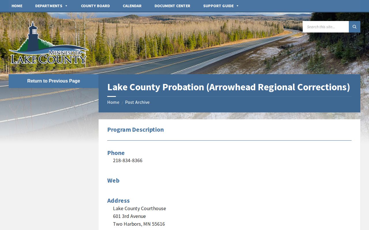 Arrowhead Regional Corrections Lake County probation contact for released people