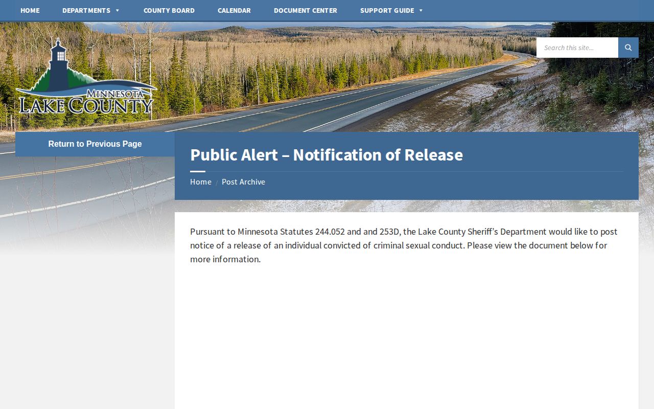 Lake County statutory notification of release separate from VINELink inmate alerts