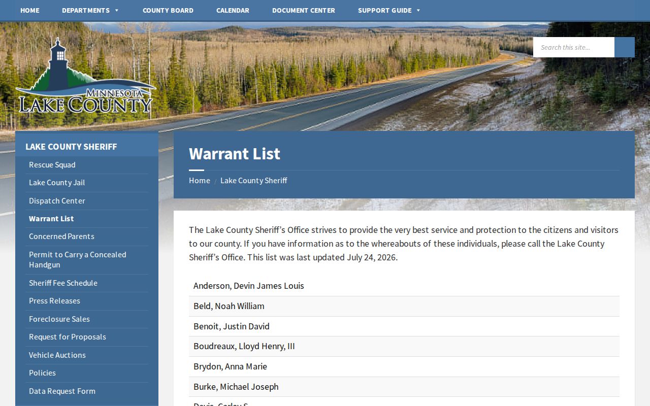 Lake County warrant list used to check post-release supervision clues